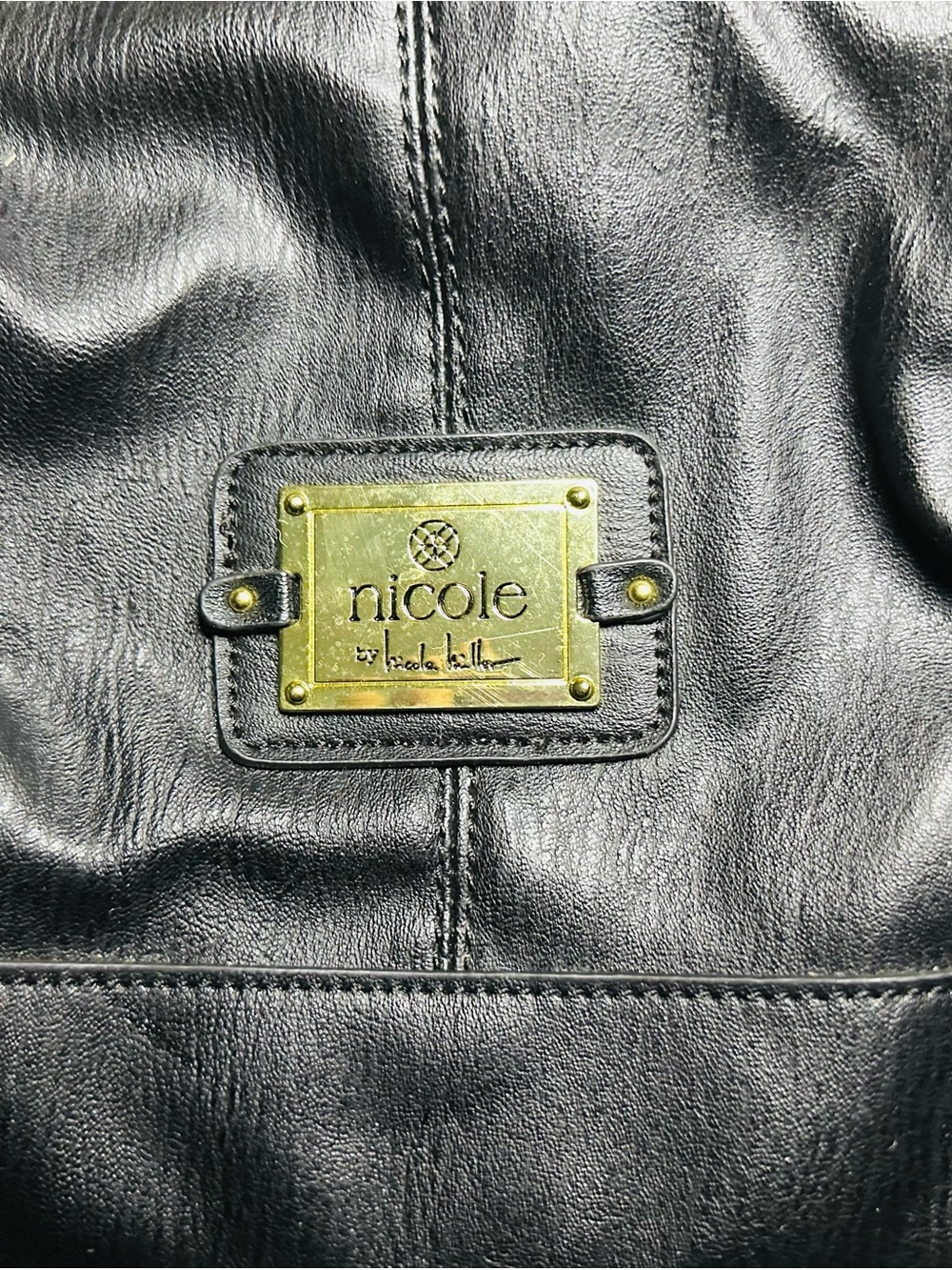 Nicole by Nicole Miller Black Shoulder Bag with Gold Plaque